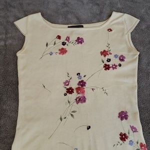 Yellow cap sleeve embroidered top